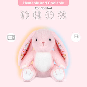 SuzziPals heating bunny in microwave-ready pose provides warm relief for cozy evenings