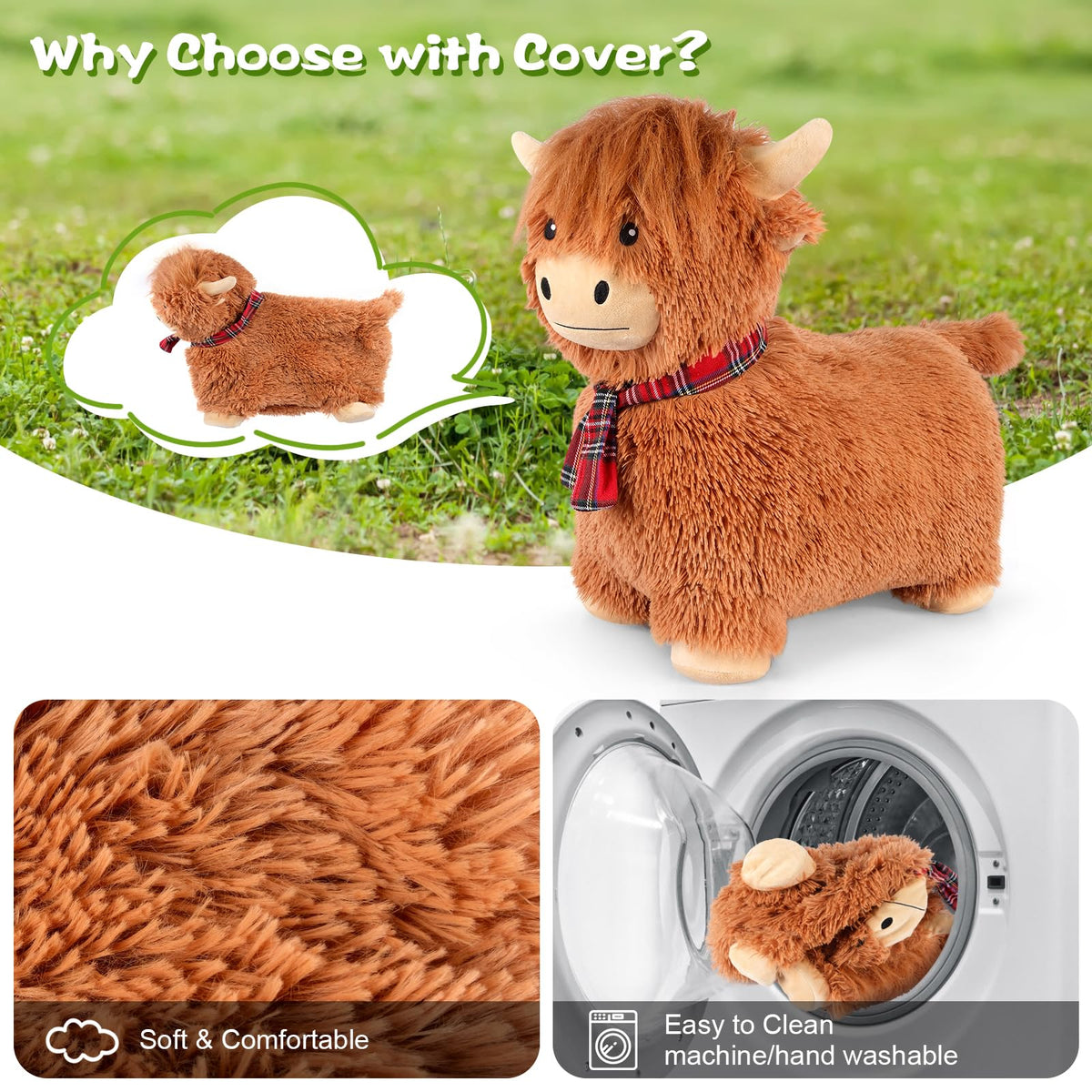 SuzziPals Highland Cow Hopper folds compactly for storage after play.