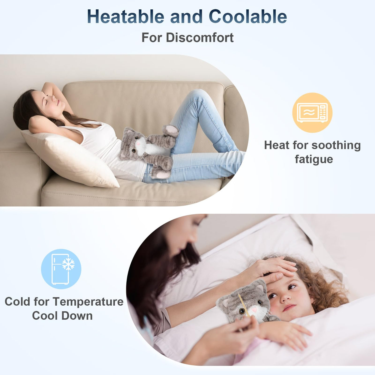 SuzziPals microwavable cat plush for warm, soothing relief