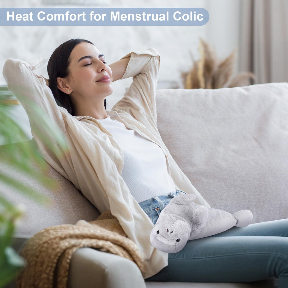 SuzziPals microwave-ready heating pad manatee plush for gentle warmth on demand.