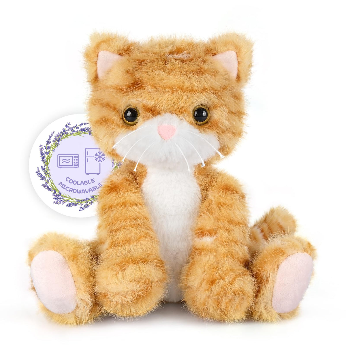 SuzziPals orange cat plush heat-therapy for soothing warmth and comfort.