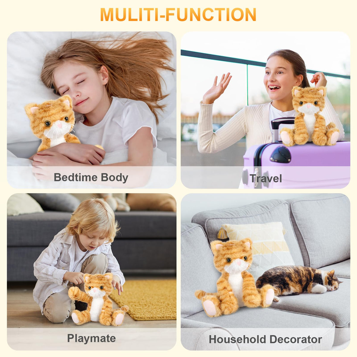 SuzziPals orange cat plush snuggle buddy ideal for kids comfort and security.