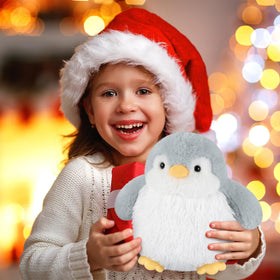 SuzziPals penguin bedtime relaxation companion shown with soft textures.