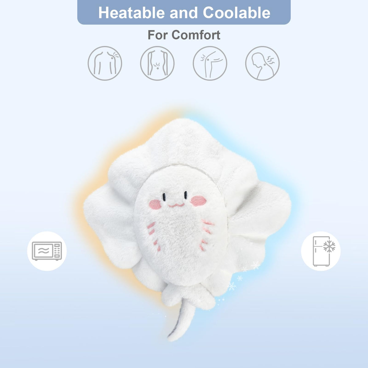 SuzziPals stingray plush microwavable heating pad for soothing warmth.