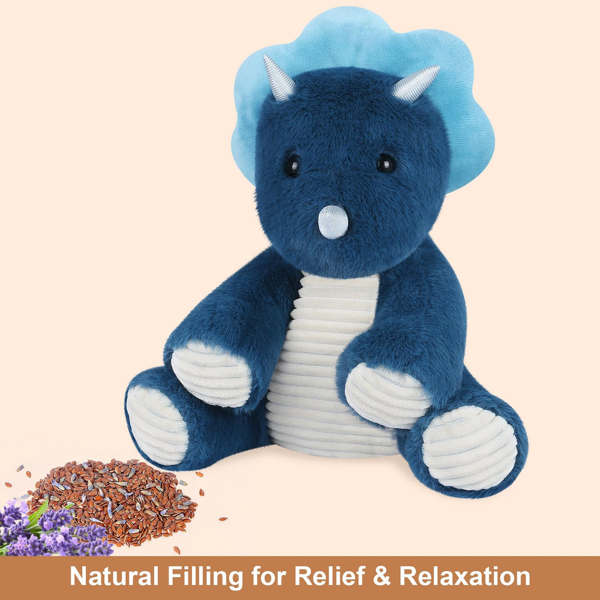 SuzziPals Triceratops lavender-scented plush promotes calm moments.