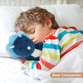 SuzziPals Triceratops serves as a travel companion for kids on trips.