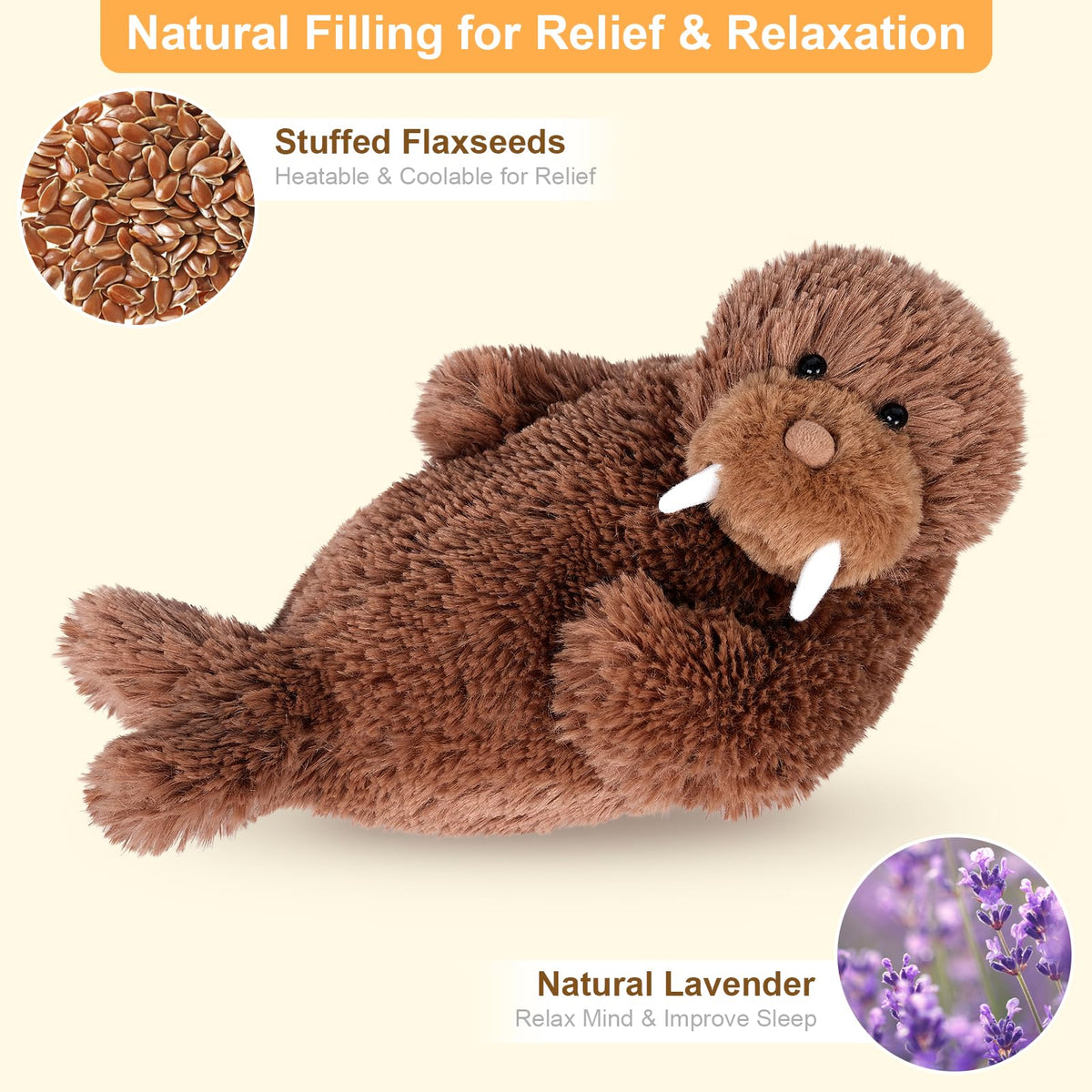 SuzziPals walrus lavender-filled plush with gentle aroma for relaxation.