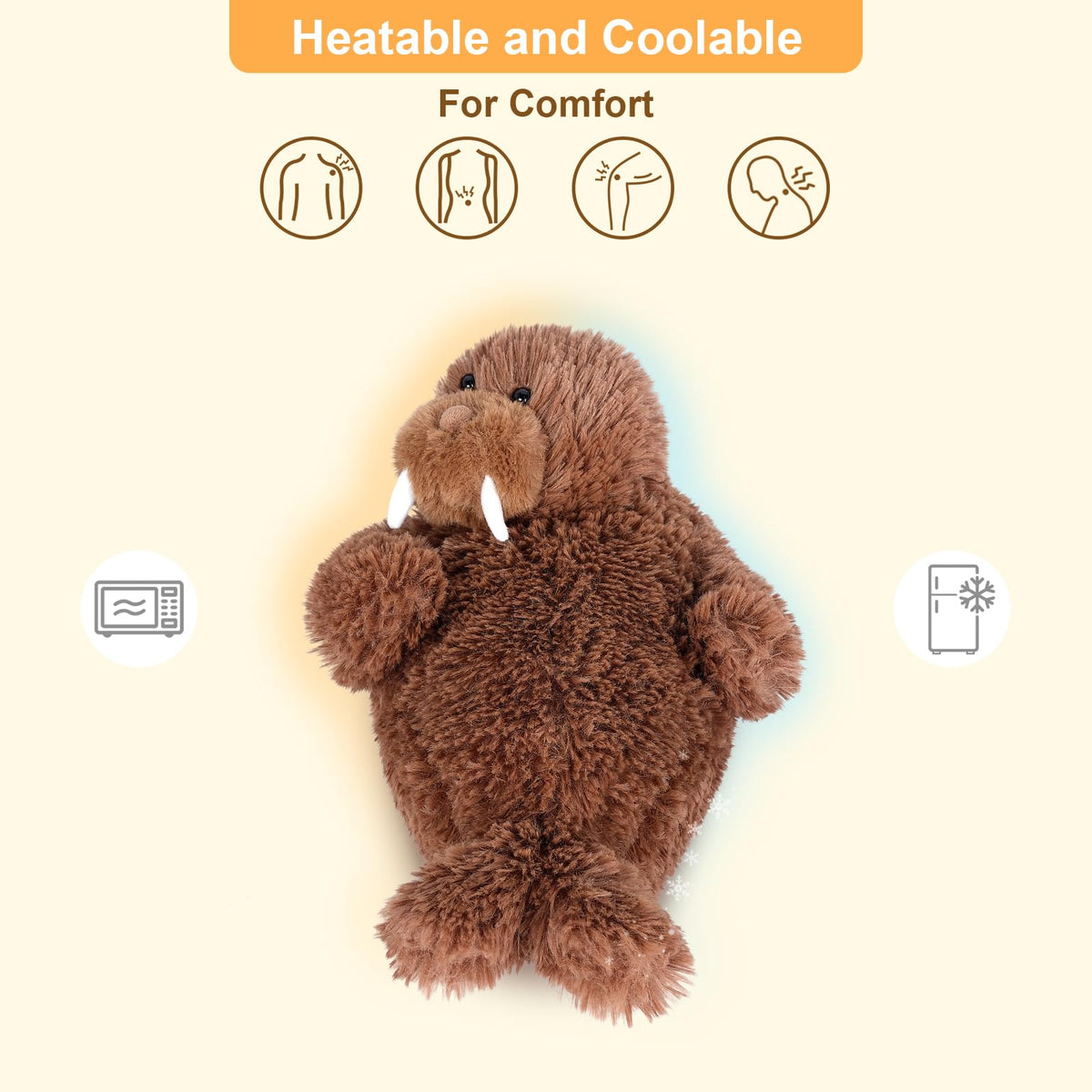 SuzziPals walrus microwavable heating pad delivering soothing warmth for neck and shoulders.