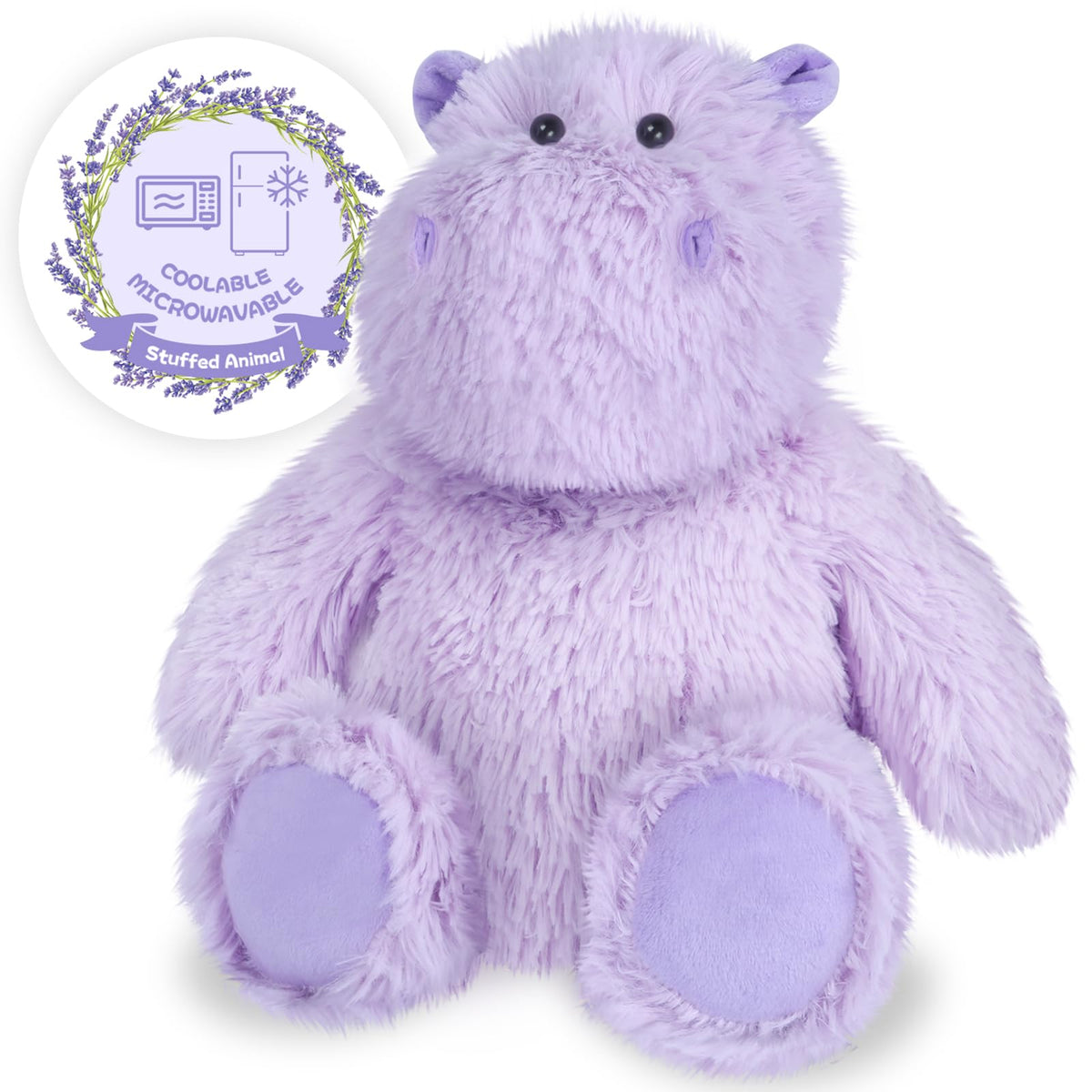 SuzziPals warmable hippo plush front view ideal for soothing neck and shoulders with moist heat