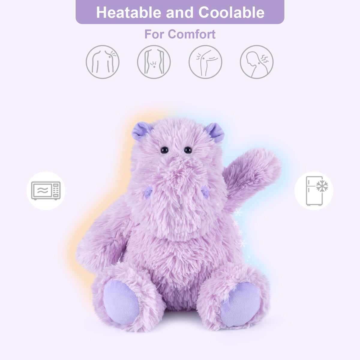 SuzziPals hippo plush close-up shows soft fur and lavender filling for calm comfort