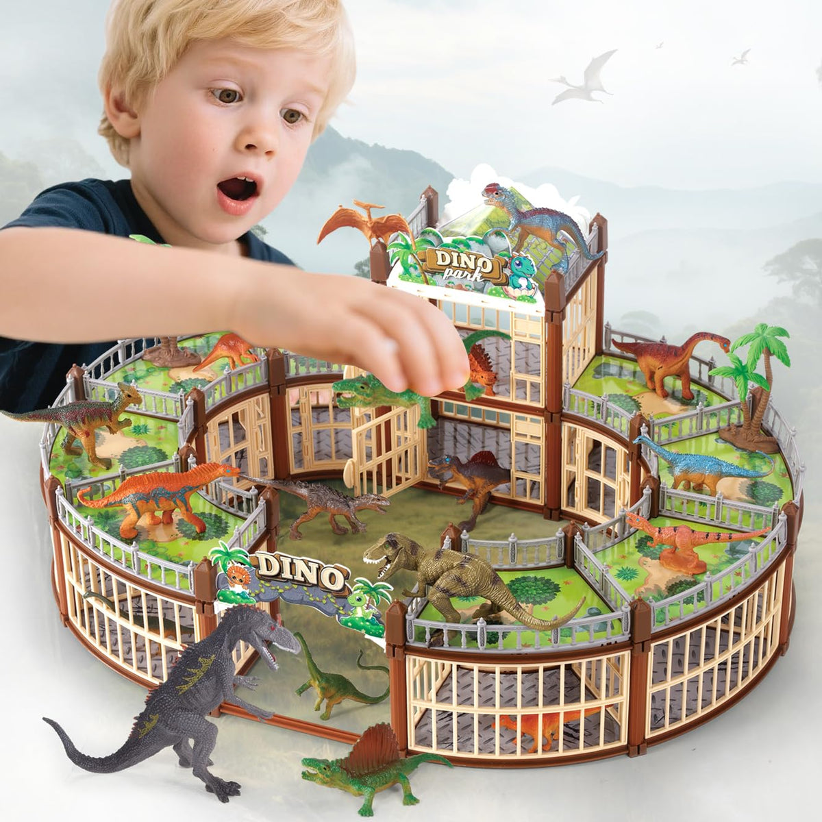 SVANE Dinosaur Playground 215PCS set with 18 realistic dinos for imaginative storytelling