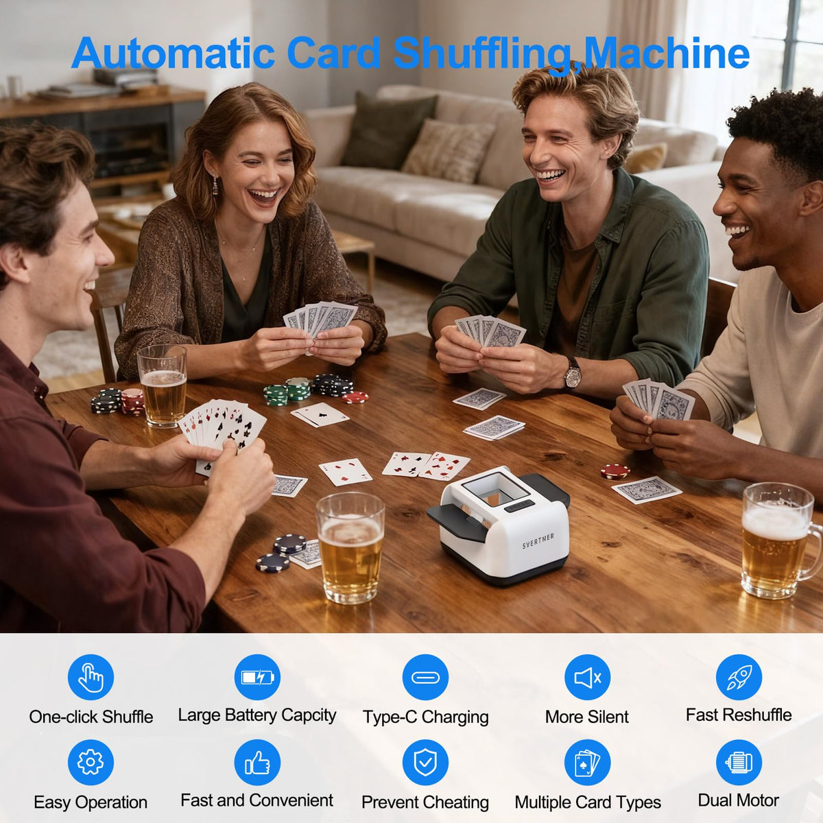 Svertmer Automatic Card Shuffler with drawer tray for organized play