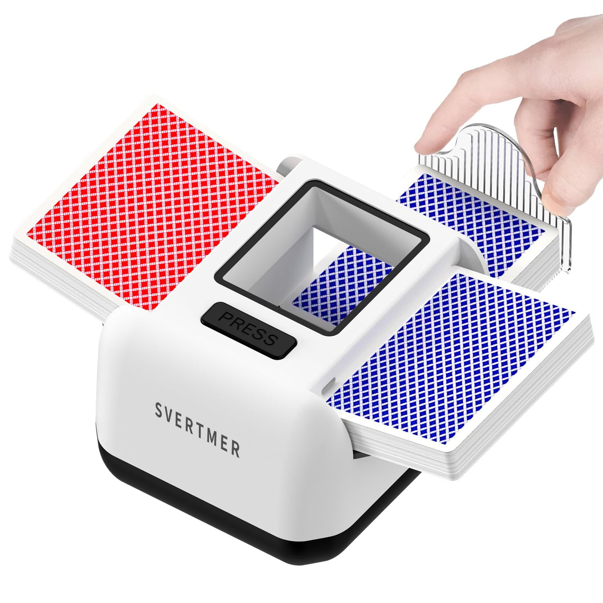 Svertmer Automatic Card Shuffler front view highlighting compact home use