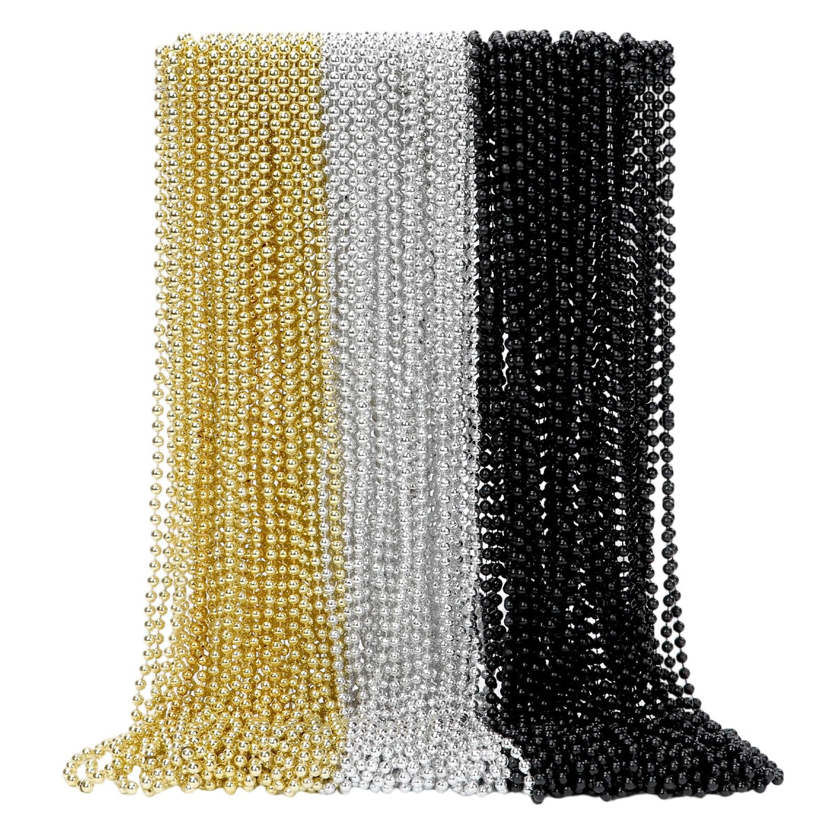 Swanucky Mardi Gras beads in gold 33-inch necklaces ideal for festive parades and costumes.