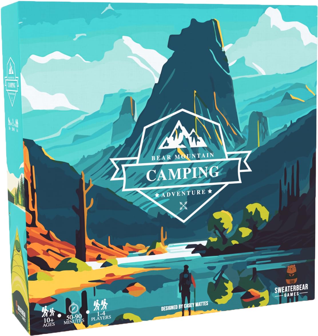 SweaterBear Bear Mountain box art showcases a cozy family camping setup.