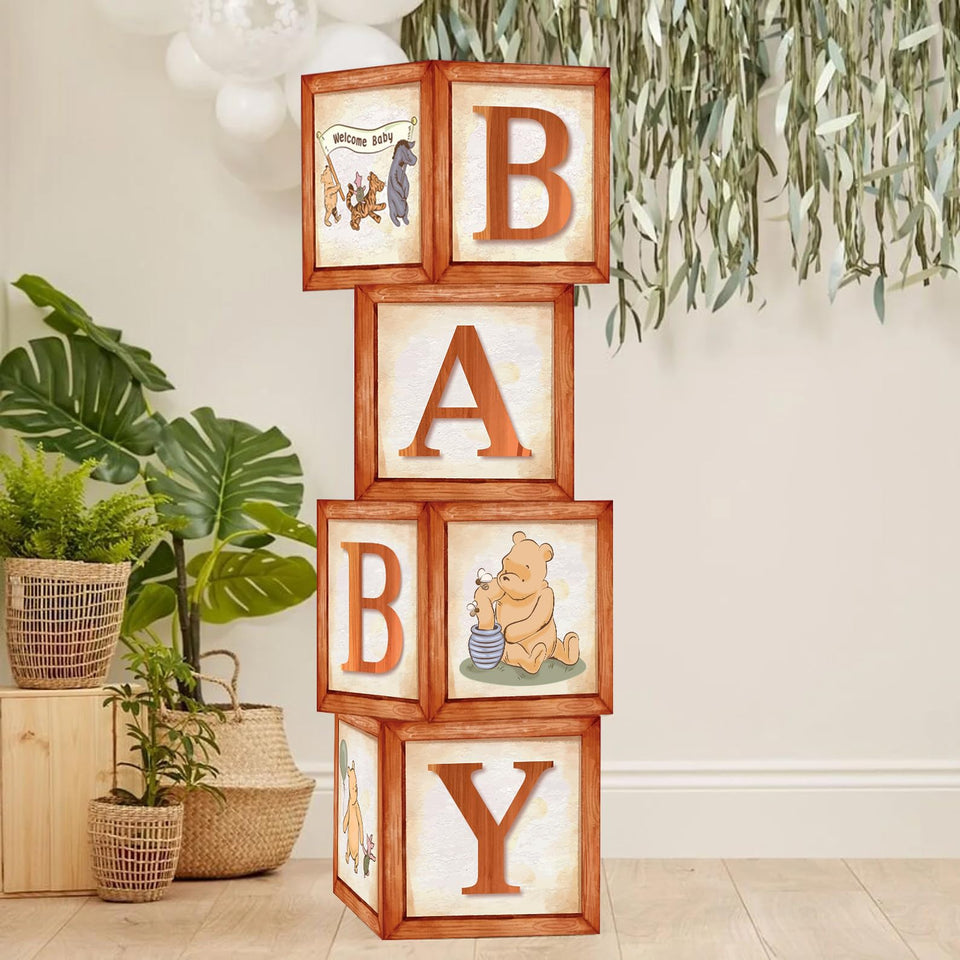 Sweet Baby Pooh boxes with woodgrain for cozy table setup