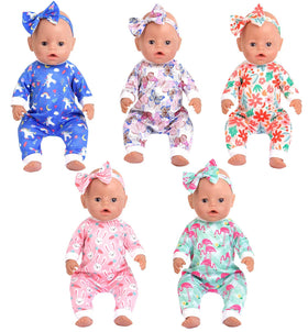 Sweet Dolly blue unicorn jumpsuit and headband for 14-18 inch dolls, imaginative play ready.