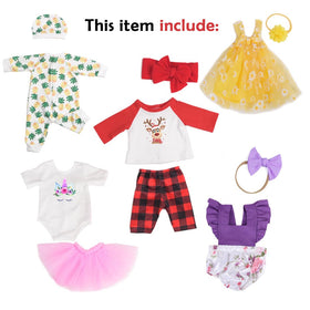 Sweet Dolly Christmas deer top with red plaid pants and bow headband for festive styling.