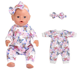Sweet Dolly flamingo jumpsuit and headband for 14-18 inch dolls, tropical-inspired style.
