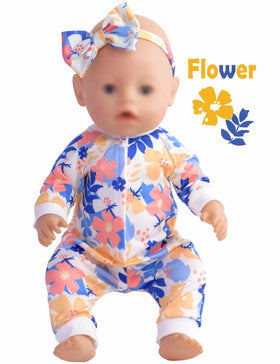 Sweet Dolly floral jumpsuit with headband, vivid daily outfit for 14-18 inch dolls