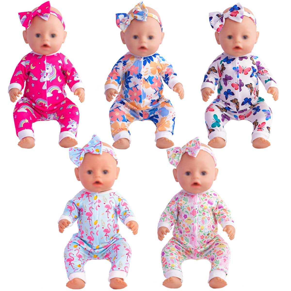 Sweet Dolly hot pink unicorn jumpsuit with headband for 14-18 inch dolls, ideal for imaginative play