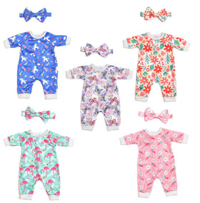 Sweet Dolly purple butterflies jumpsuit and headband for 14-18 inch dolls, vibrant playful look.