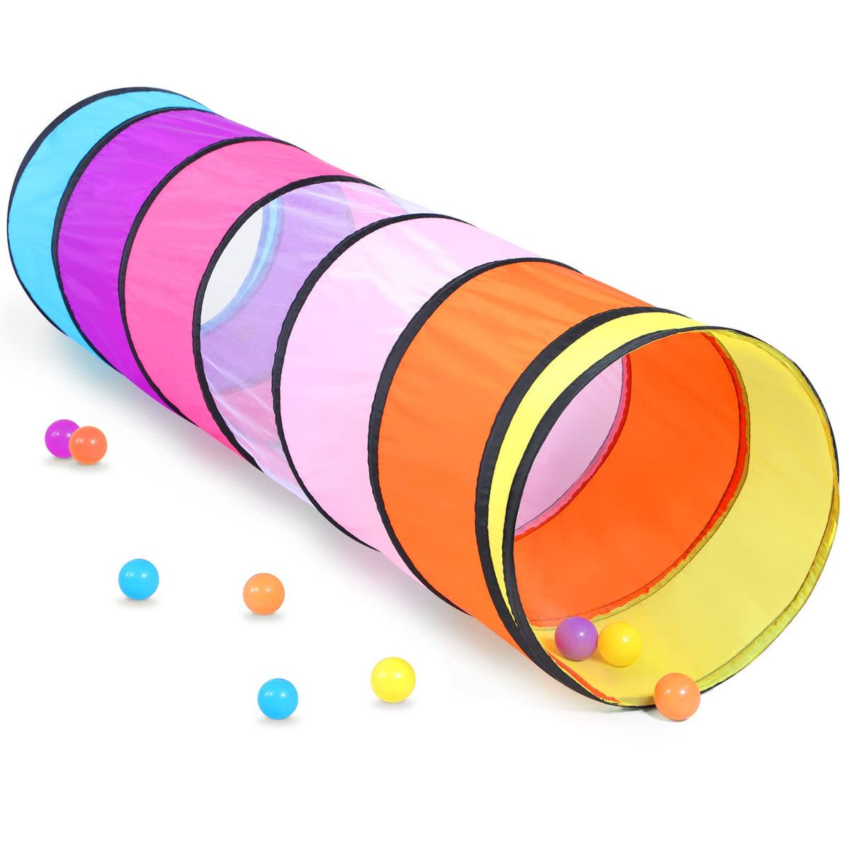 SweHouse Colorful Play Tunnel with mesh windows for breathable play.