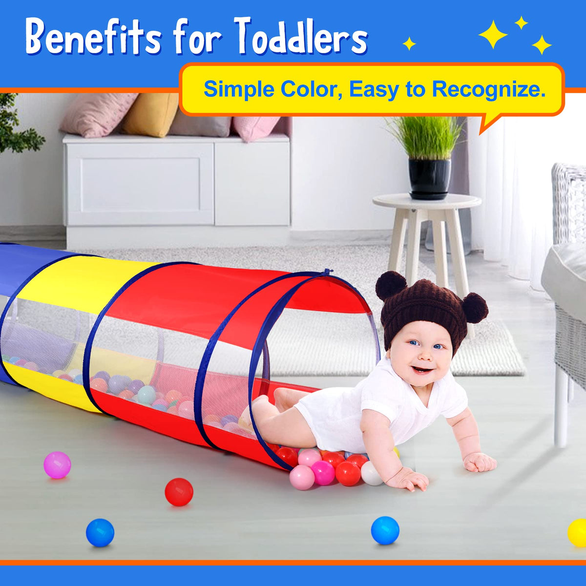 SweHouse Kids Play Tunnel with 2 mesh sides for visibility and ventilation during play.