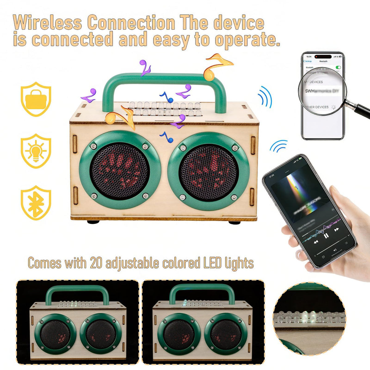 Swhmc DIY Bluetooth Speaker Kit portable handle ideal for outdoor learning and travel