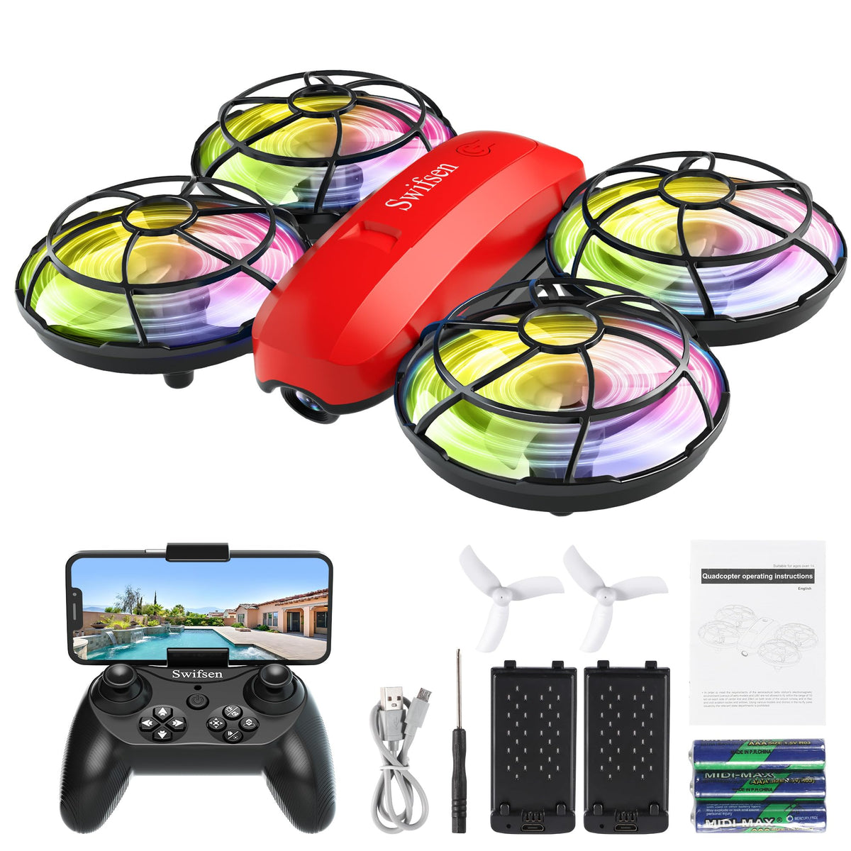 Swifsen Drone front view shows beginner-friendly design for easy learning.