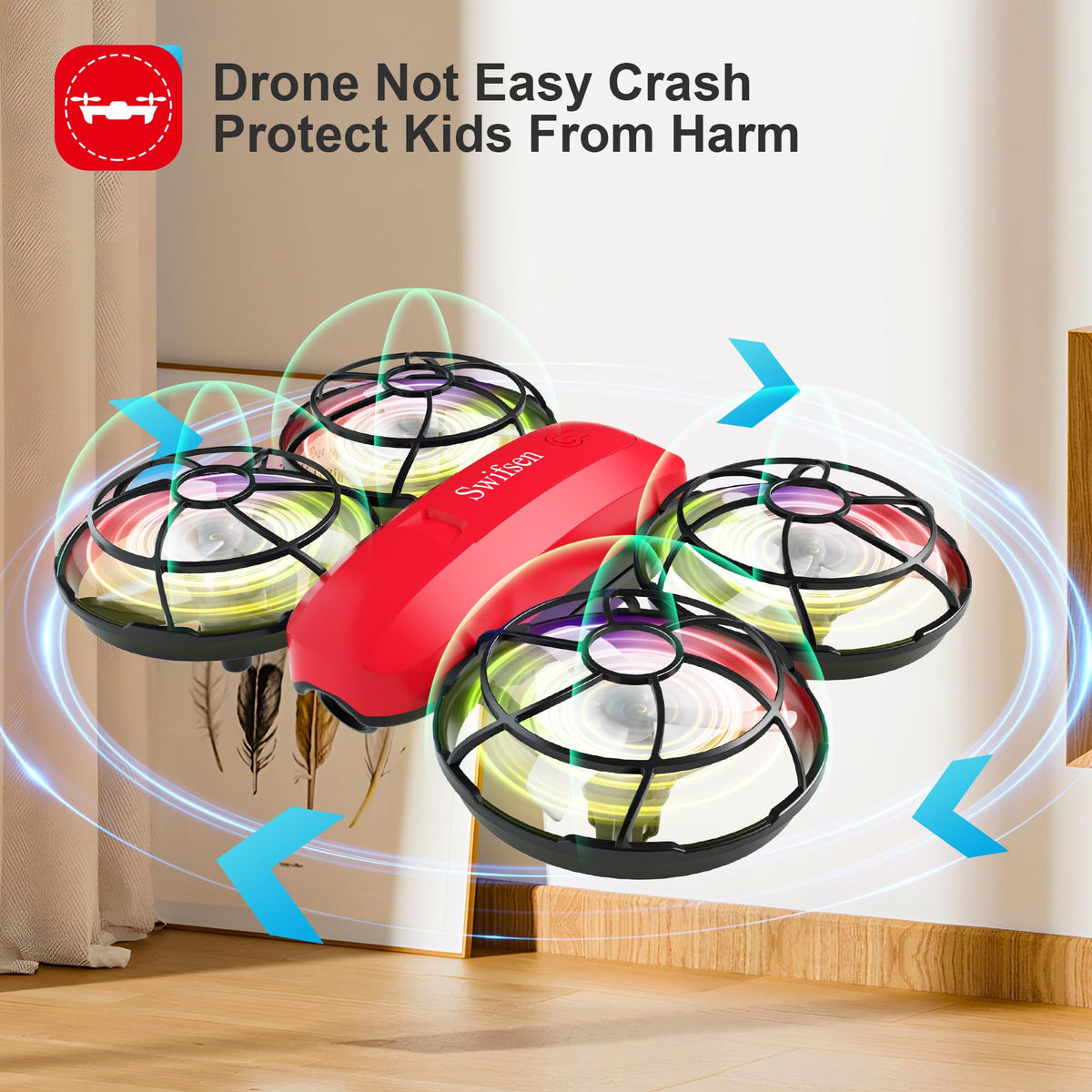 Swifsen Drone landing hover demonstrates stable altitude in indoor use.