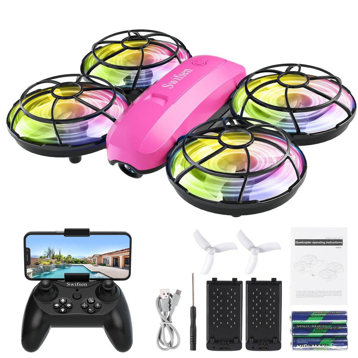 Swifsen Kids Drone camera FPV view for real time photos and videos.