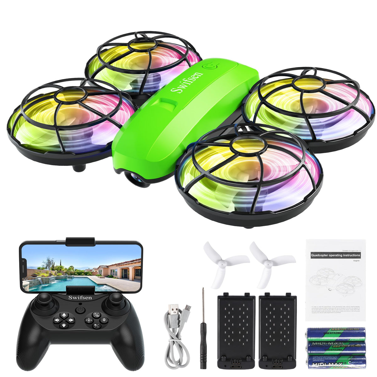 Swifsen Kids Drone camera front view with guard protection for safe indoor flights