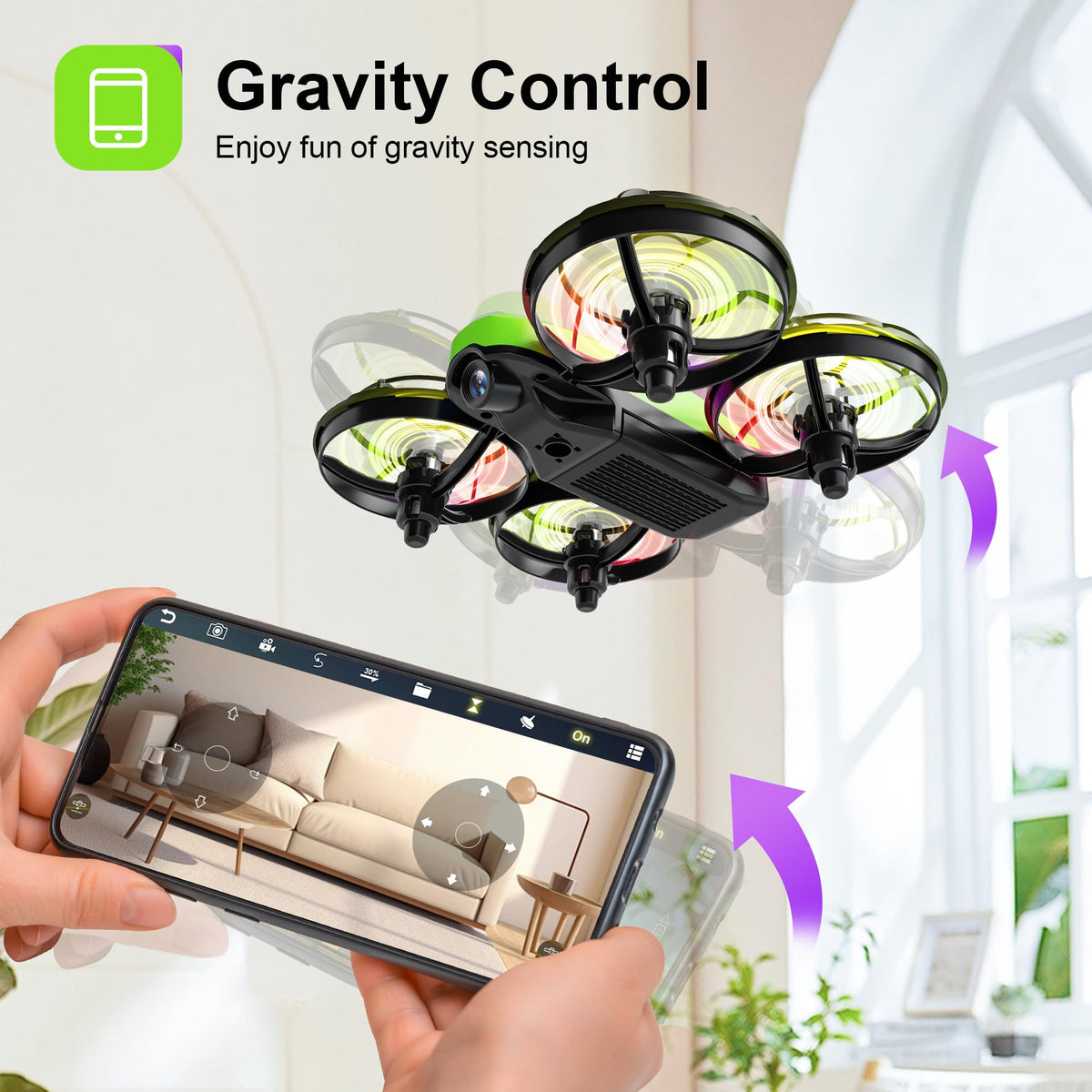 Swifsen RC drone indoor flight scene demonstrating beginner-friendly controls