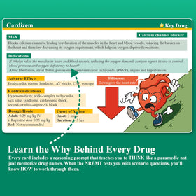 SwiftPass Paramedic Pharmacology Flashcards mnemonics image with memory aids for drug names.