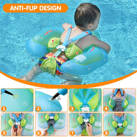 Swimbobo safety bottom design supports baby posture in water