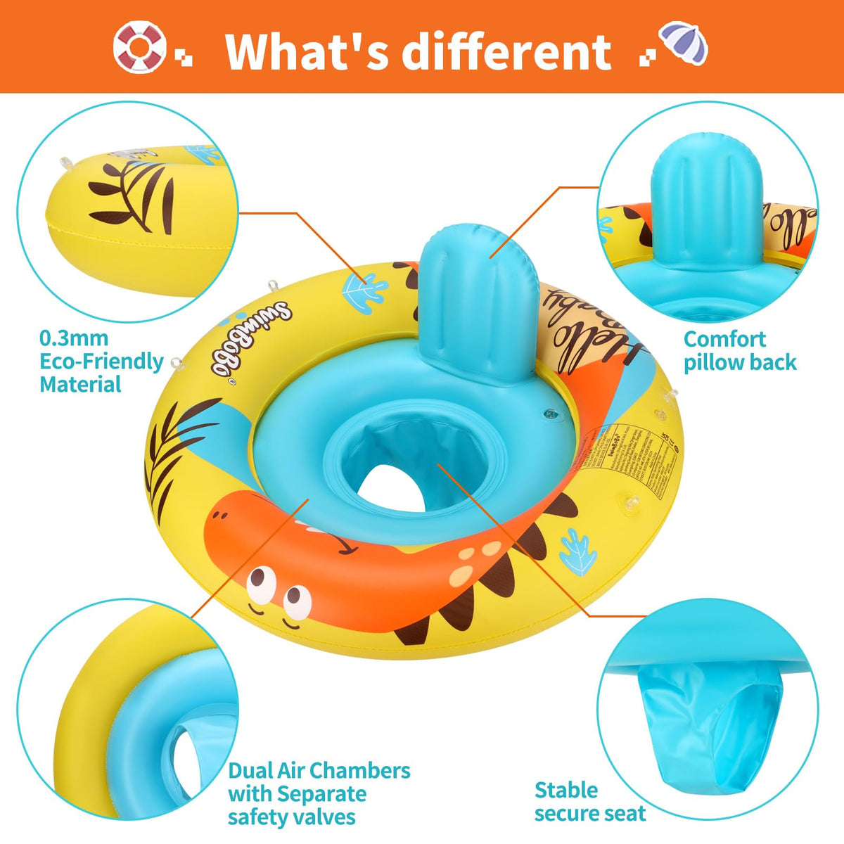 Swimbobo dual air-chambers allow quick inflation and safe use.