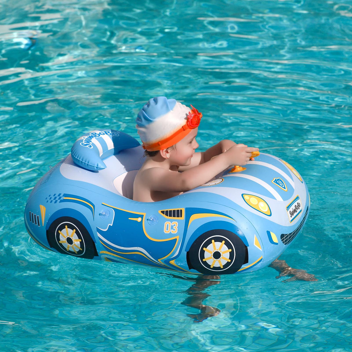 Swimbobo safety seat provides age-appropriate support while splashing