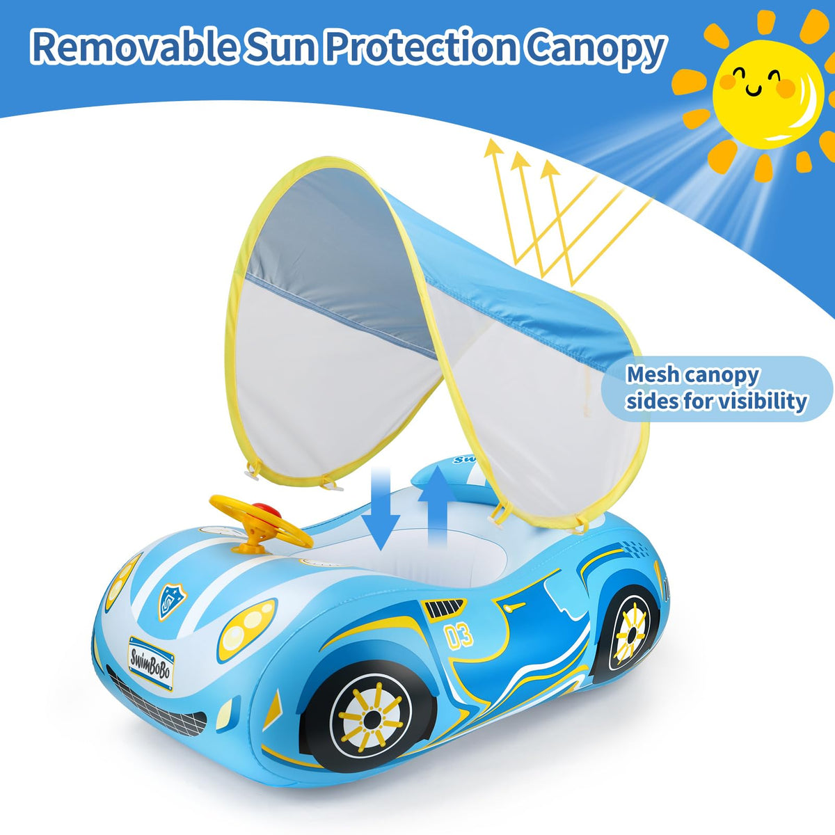 Swimbobo steering wheel image emphasizes pretend play and coordination