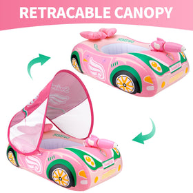 Swimbobo float canopy extended for sun protection during pool time