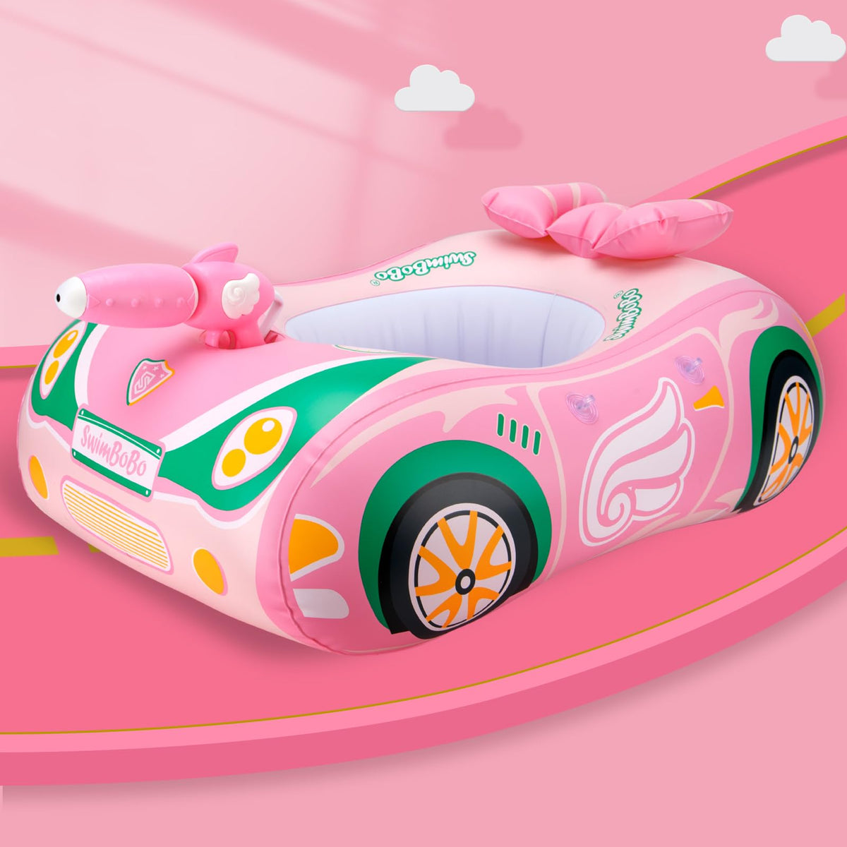 Swimbobo car float packed compactly for travel and storage