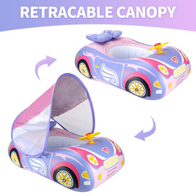 Swimbobo toddler car float showing steering wheel and horn for imaginative fun.