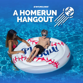 Swimline baseball float with play ball emblem adds playful pool decor