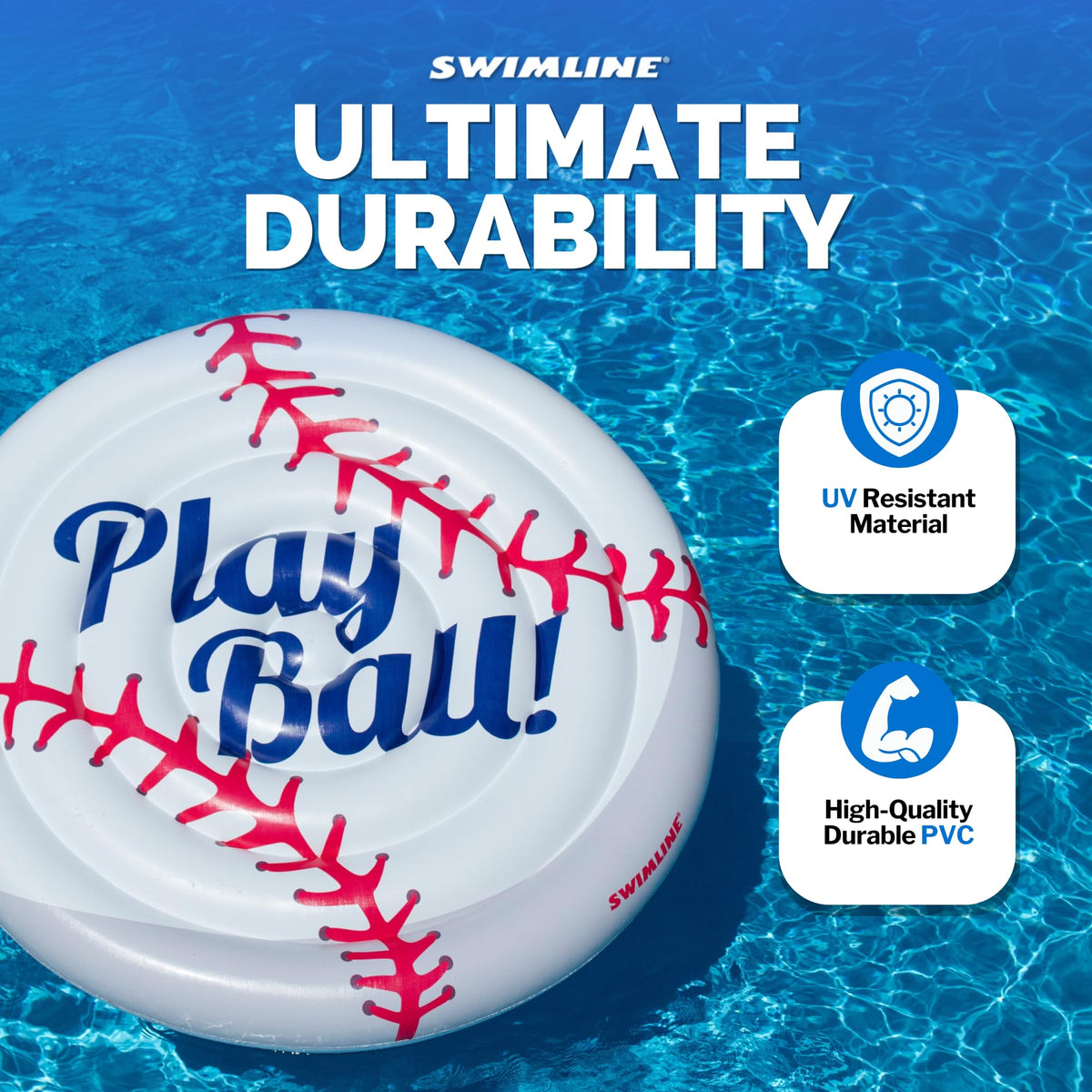 Swimline baseball float inflates with a motorized pump (not included)