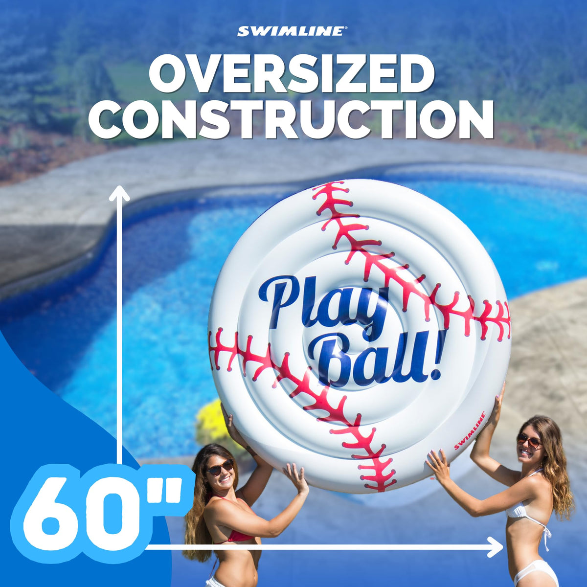Swimline baseball float rests in sunlit water for a fun pool day