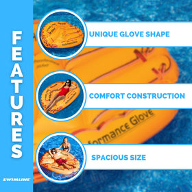 Swimline baseball glove float side view highlighting roomy space for adults