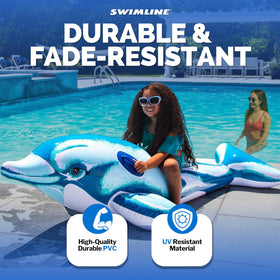 SWIMLINE blue dolphin ride-on float ready for pool or beach day