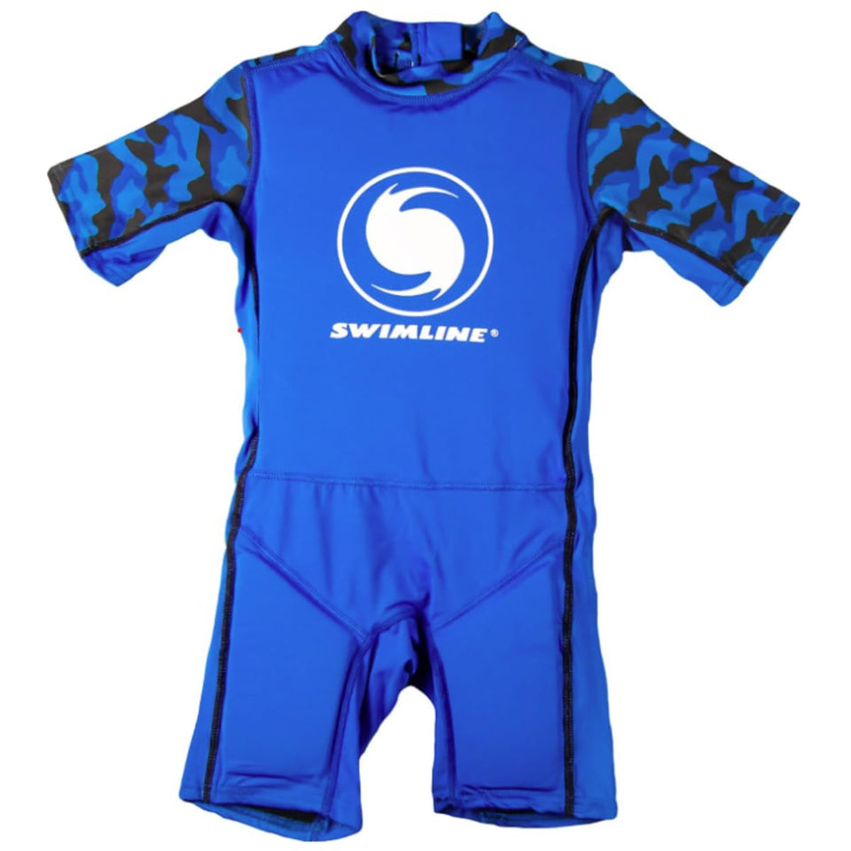 SWIMLINE buoyant zip-up vest front blue showing secure fit for toddler water learning