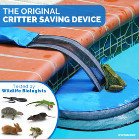 Swimline critter exit platform at pool edge for wildlife rescue.