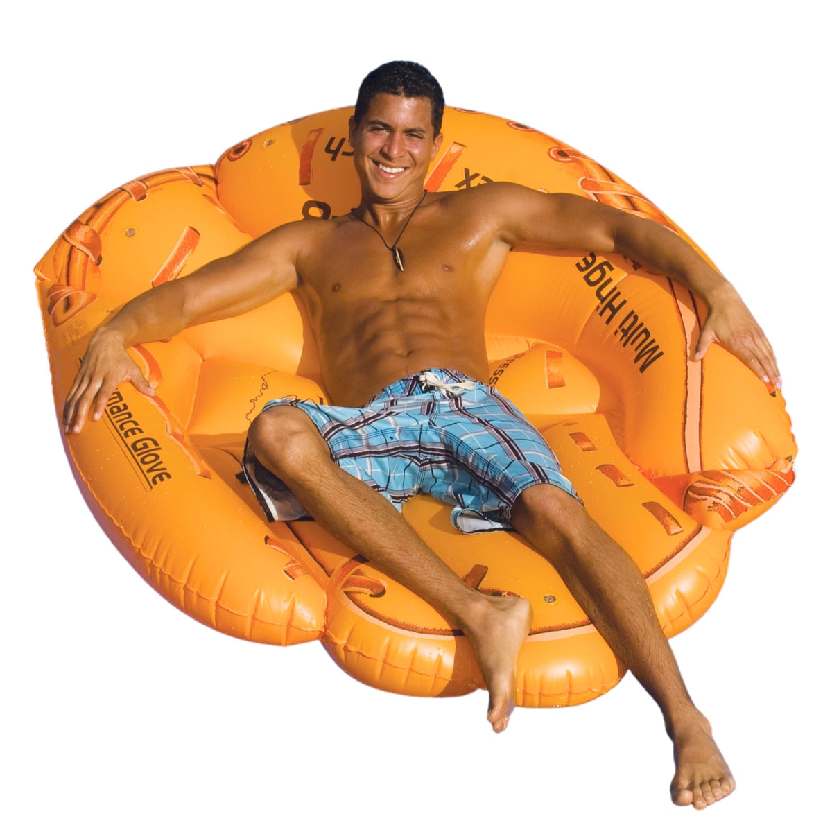 Swimline giant baseball glove float hero shot showing oversized pool relaxation possibilities